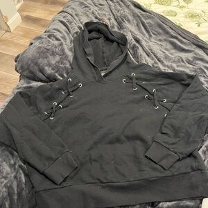 Black Lace-Up Women's Hoodie